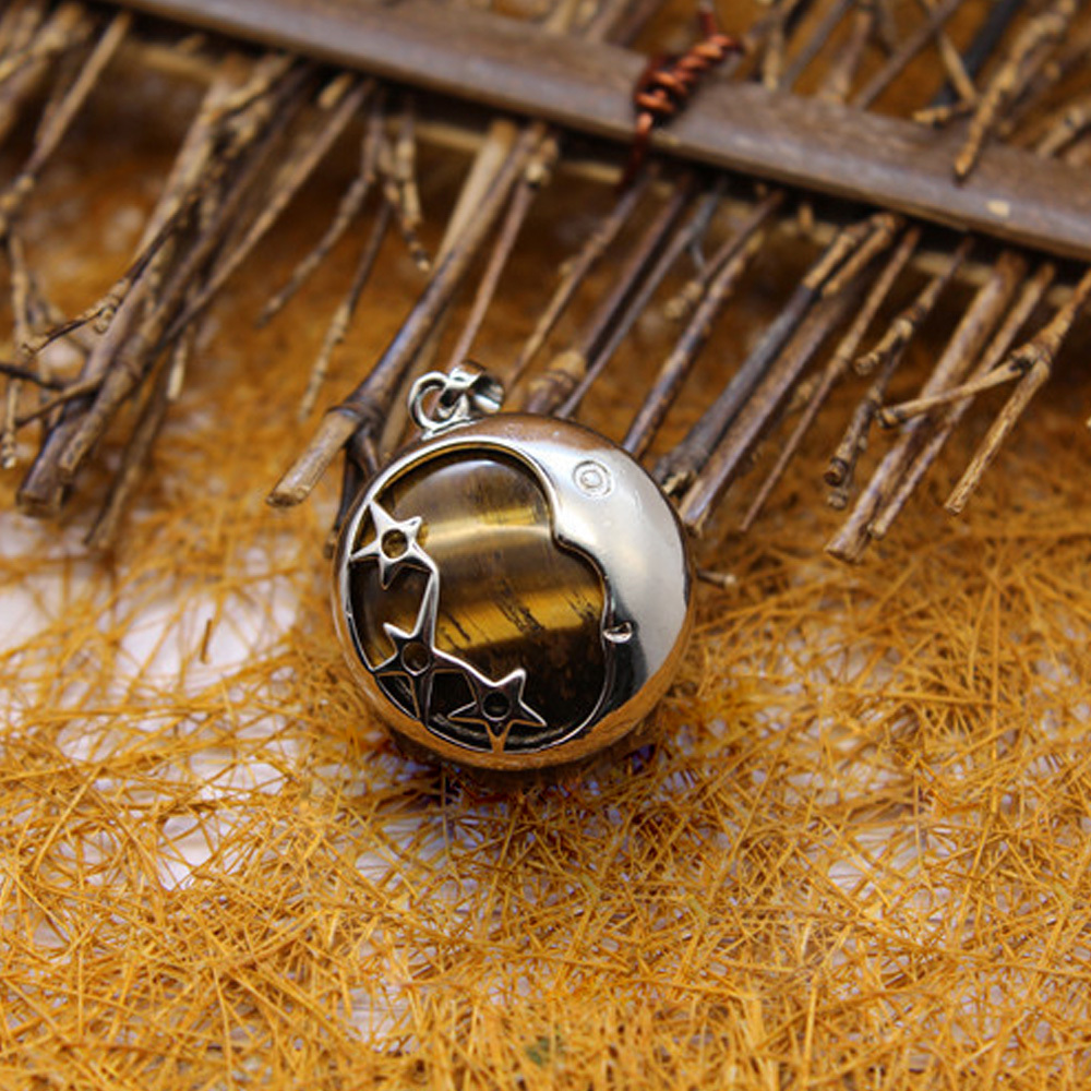 Starmoon Pendant Healing Crystal Pendant Necklace Natural Energy Gem Pendant Necklace