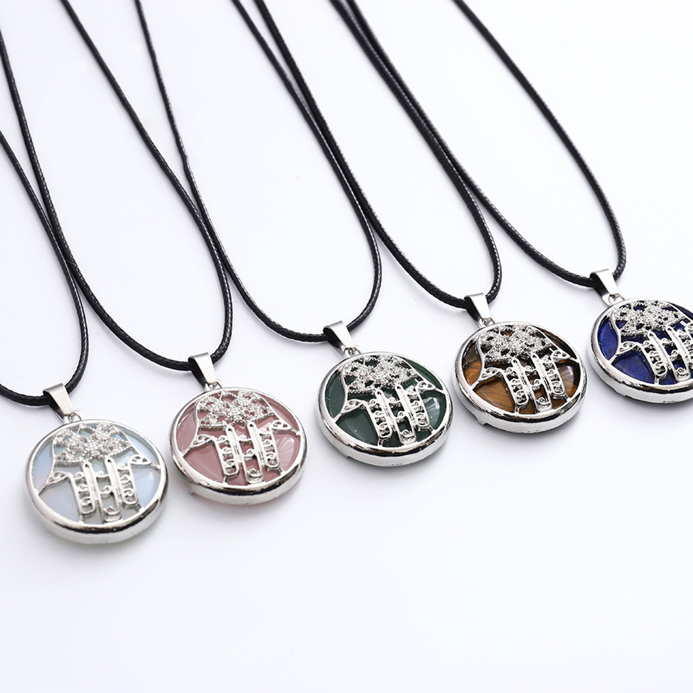 Buddha Palm Chakra Pendant Necklace Healing Crystal Pendant Necklace Reiki Spiritual Energy Gem