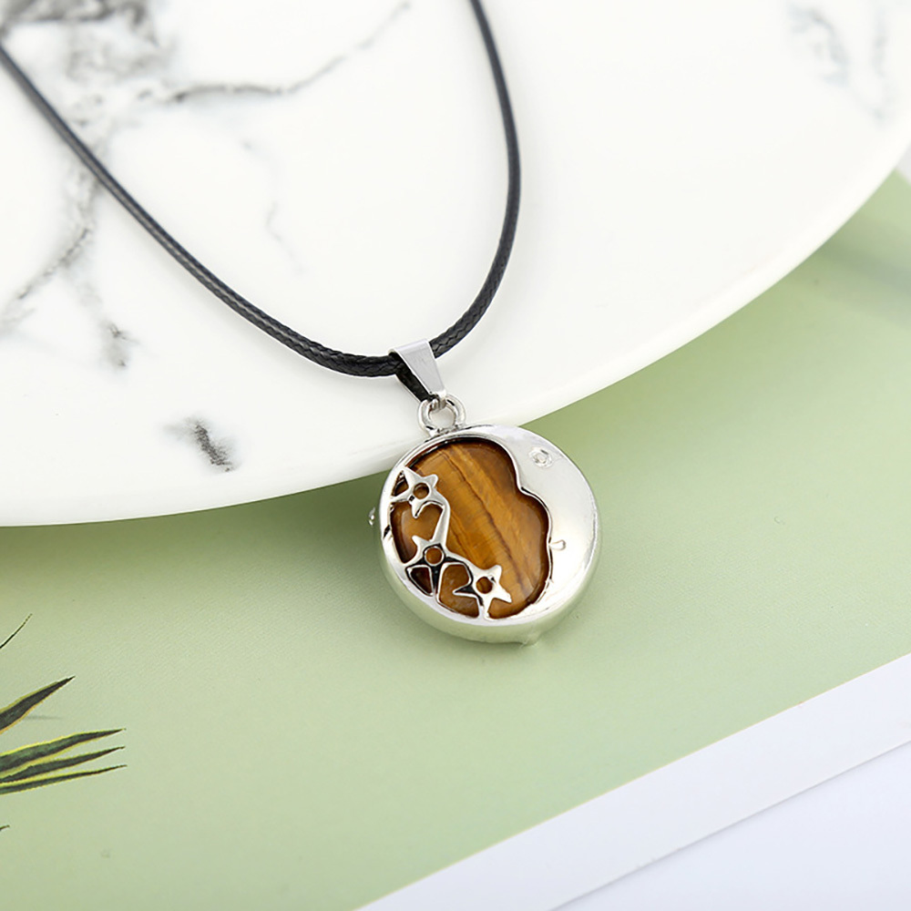 Starmoon Pendant Healing Crystal Pendant Necklace Natural Energy Gem Pendant Necklace