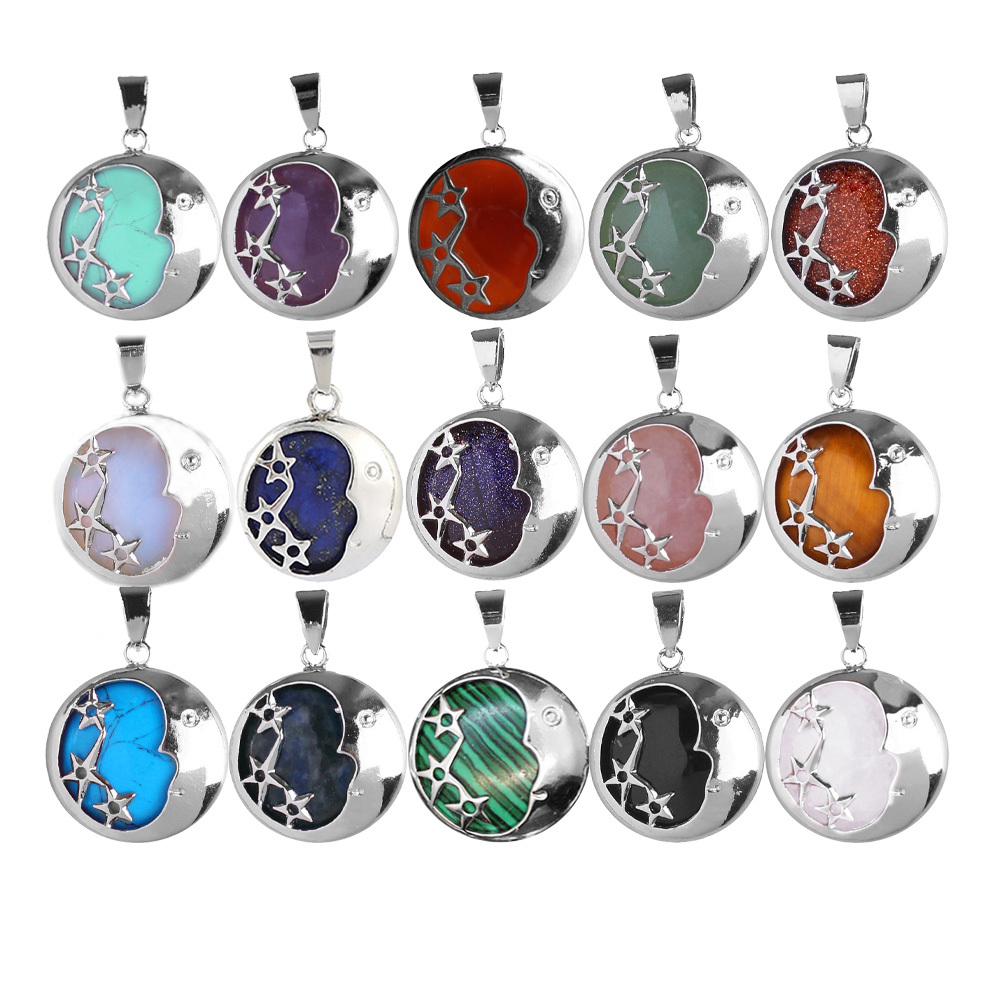 Starmoon Pendant Healing Crystal Pendant Necklace Natural Energy Gem Pendant Necklace