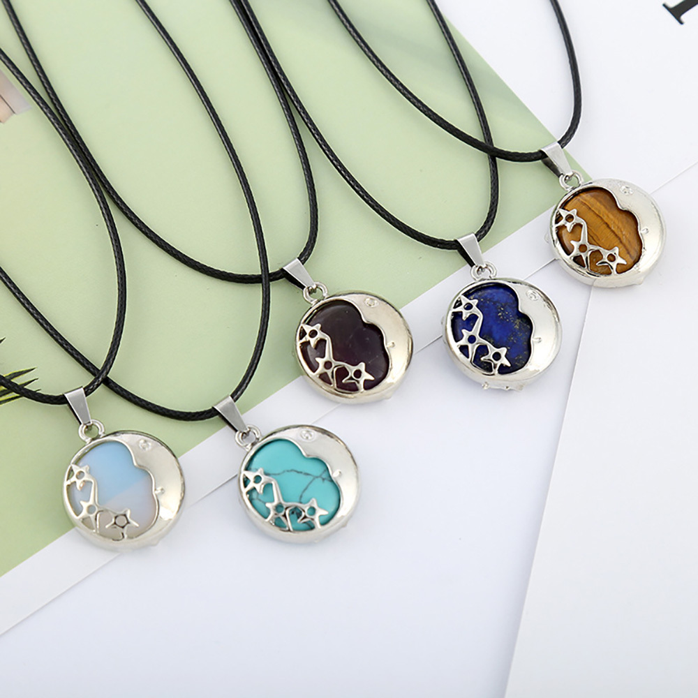 Starmoon Pendant Healing Crystal Pendant Necklace Natural Energy Gem Pendant Necklace