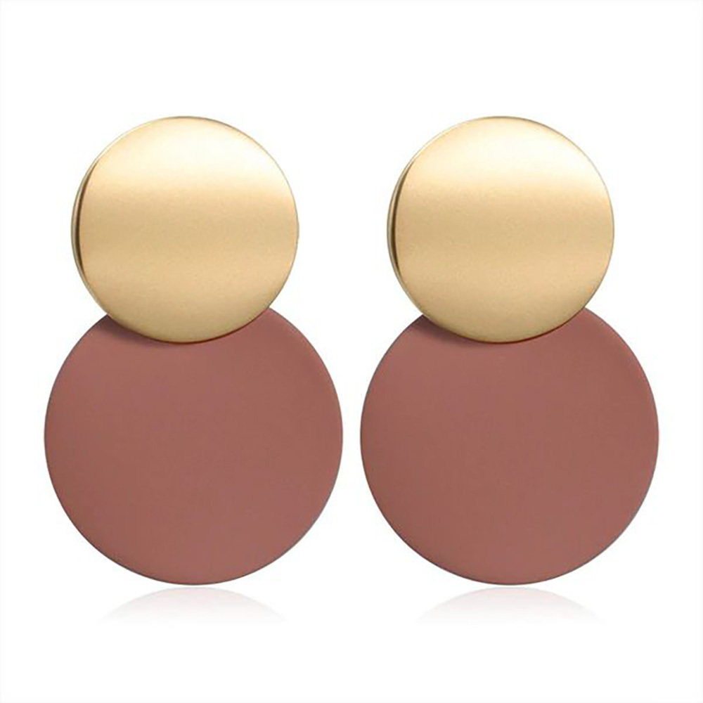 Contrast color geometric round metal earrings with individual studs