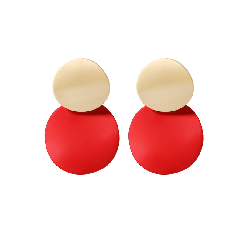 Contrast color geometric round metal earrings with individual studs