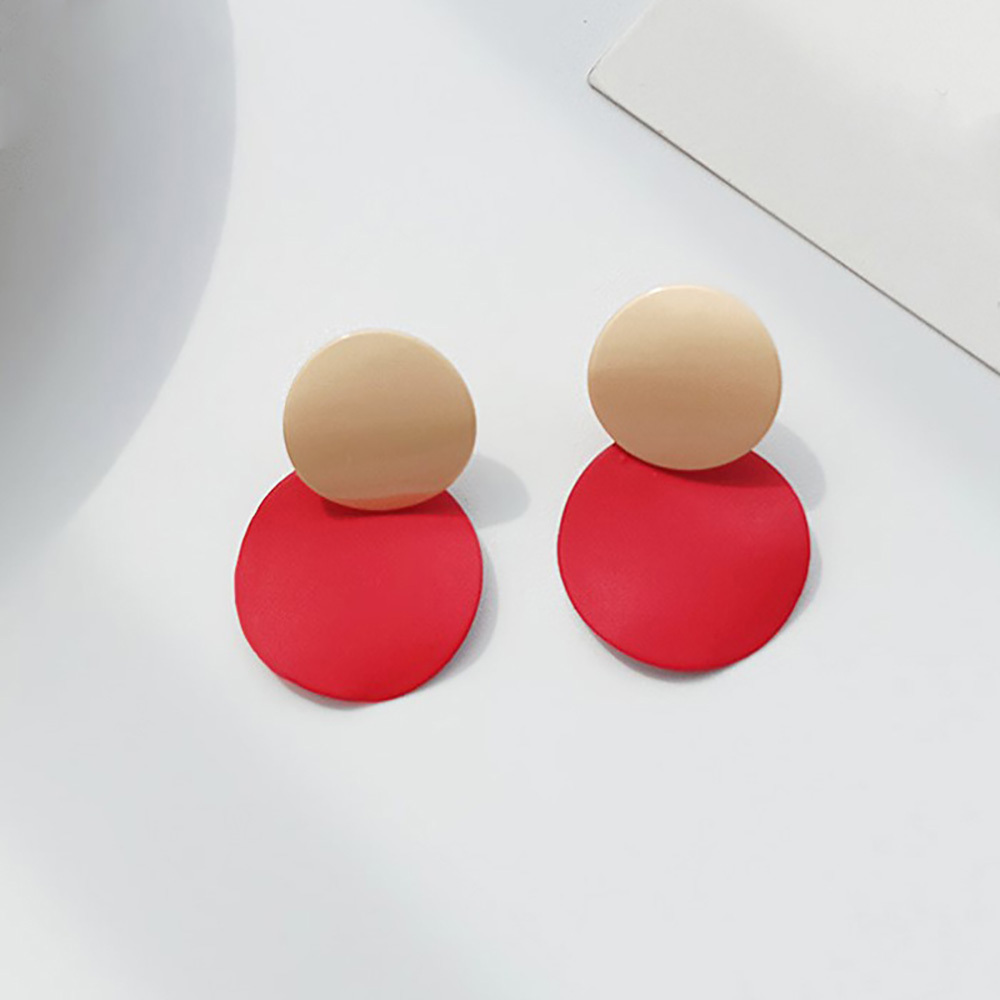 Contrast color geometric round metal earrings with individual studs