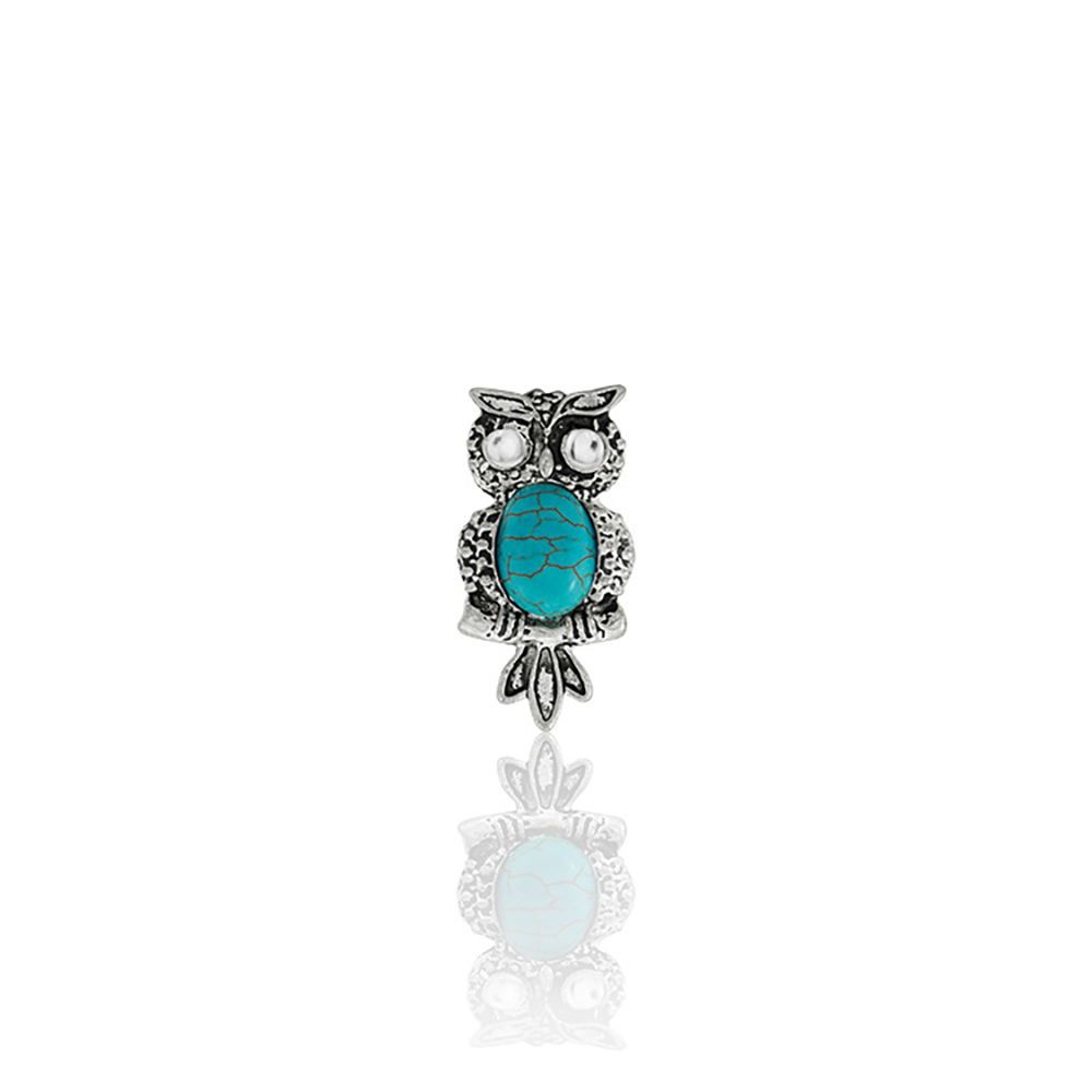 Fashion vintage owl turquoise ring blue rhinestone inlaid finger ring