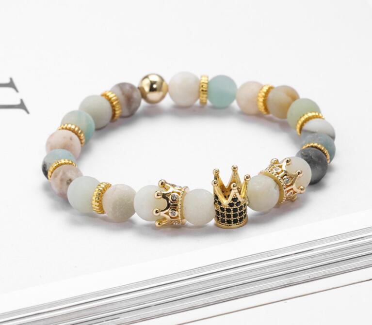 Stylish 8mm Crown Gold Round Bracelet with Copper Micro Zircon Crown Bracelet