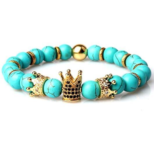 Stylish 8mm Crown Gold Round Bracelet with Copper Micro Zircon Crown Bracelet