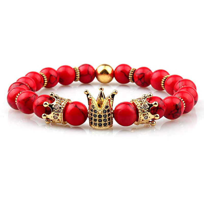 Stylish 8mm Crown Gold Round Bracelet with Copper Micro Zircon Crown Bracelet