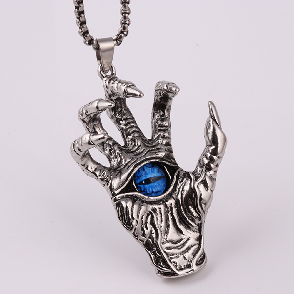 Retro pendant titanium steel demon hand sweater chain dragon claw eyes pendant