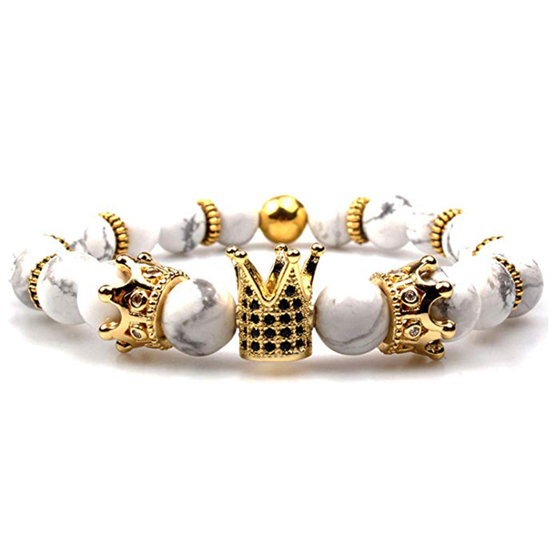 Stylish 8mm Crown Gold Round Bracelet with Copper Micro Zircon Crown Bracelet