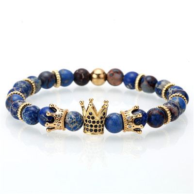 Stylish 8mm Crown Gold Round Bracelet with Copper Micro Zircon Crown Bracelet