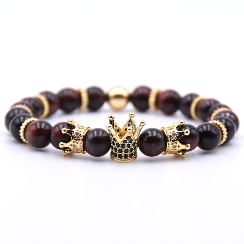 Stylish 8mm Crown Gold Round Bracelet with Copper Micro Zircon Crown Bracelet