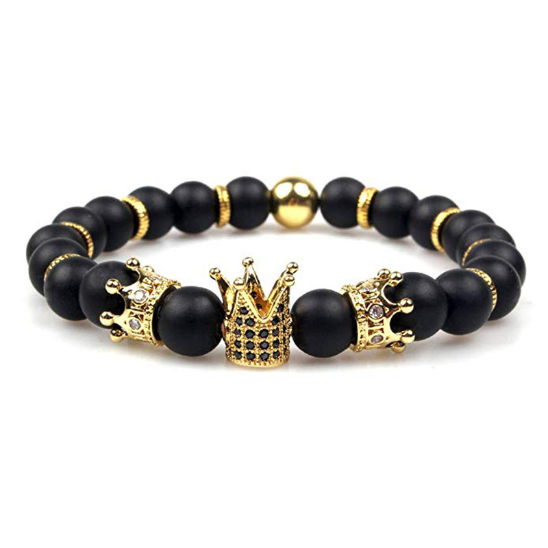 Stylish 8mm Crown Gold Round Bracelet with Copper Micro Zircon Crown Bracelet