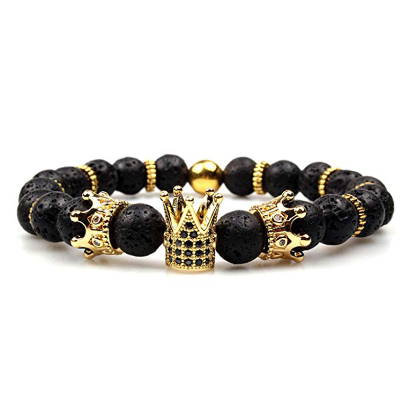 Stylish 8mm Crown Gold Round Bracelet with Copper Micro Zircon Crown Bracelet