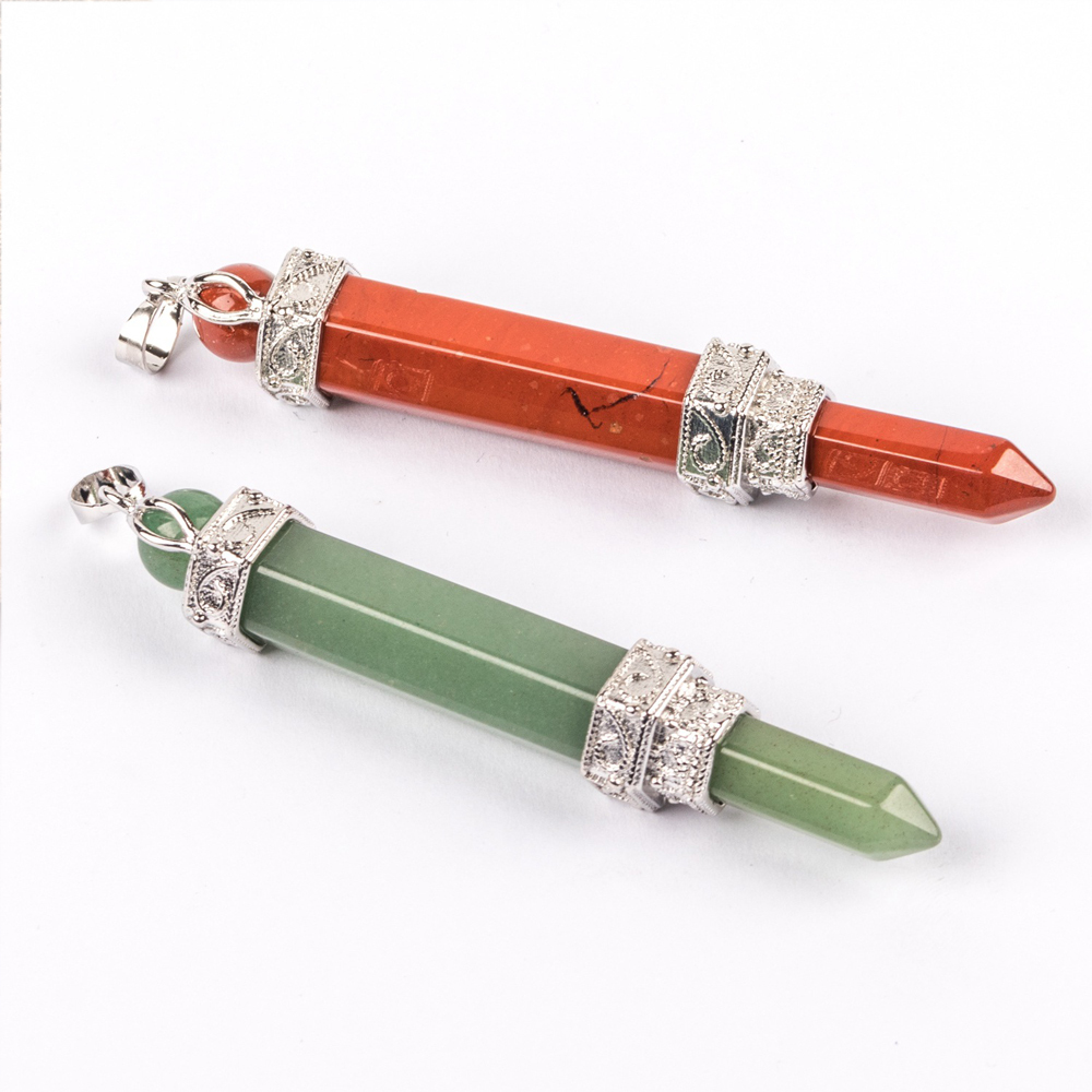 Hexagonal Pillar Gem Mace Pendant is attached to a Double Magician Pillar Crystal Pendant necklace