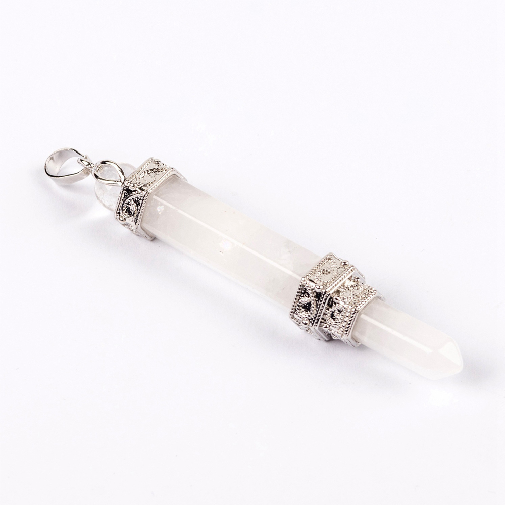 Hexagonal Pillar Gem Mace Pendant is attached to a Double Magician Pillar Crystal Pendant necklace