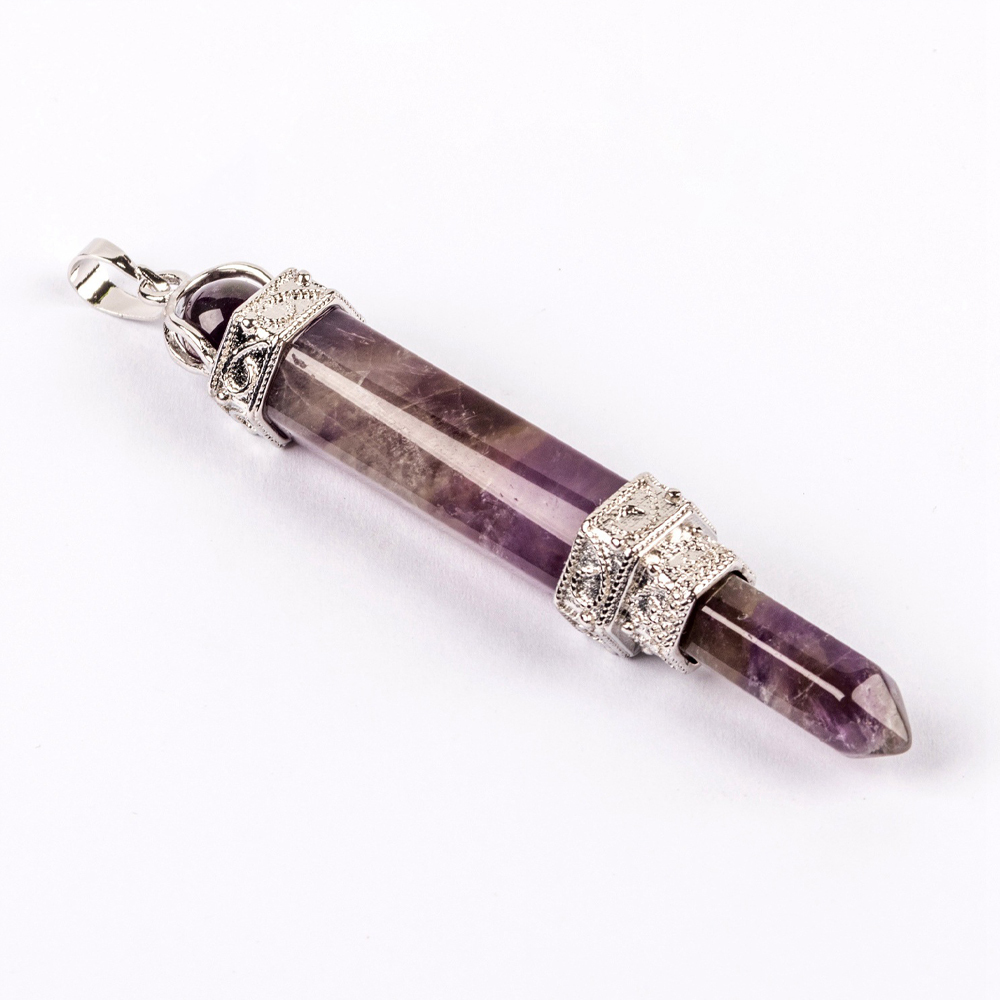 Hexagonal Pillar Gem Mace Pendant is attached to a Double Magician Pillar Crystal Pendant necklace