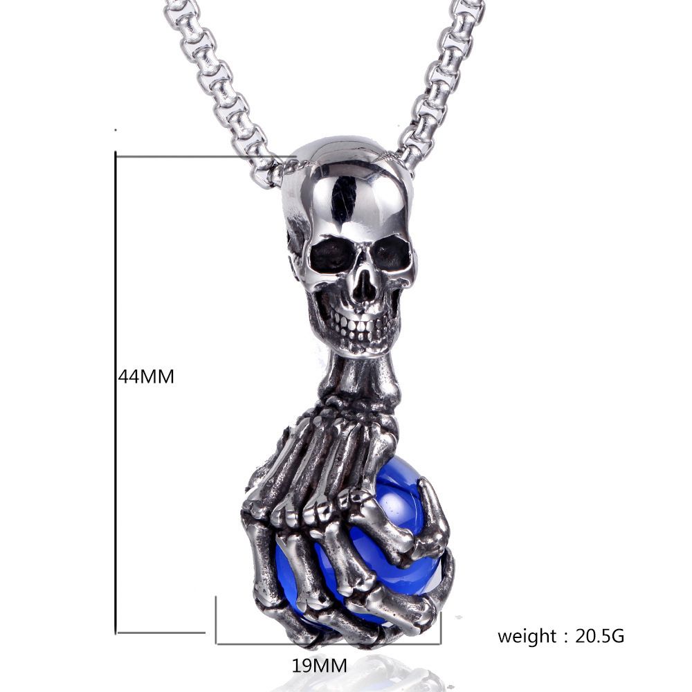 Men's Stainless Steel Vintage Gothic Skull Head Ghost Dragon Claw Ball Pendant Necklace