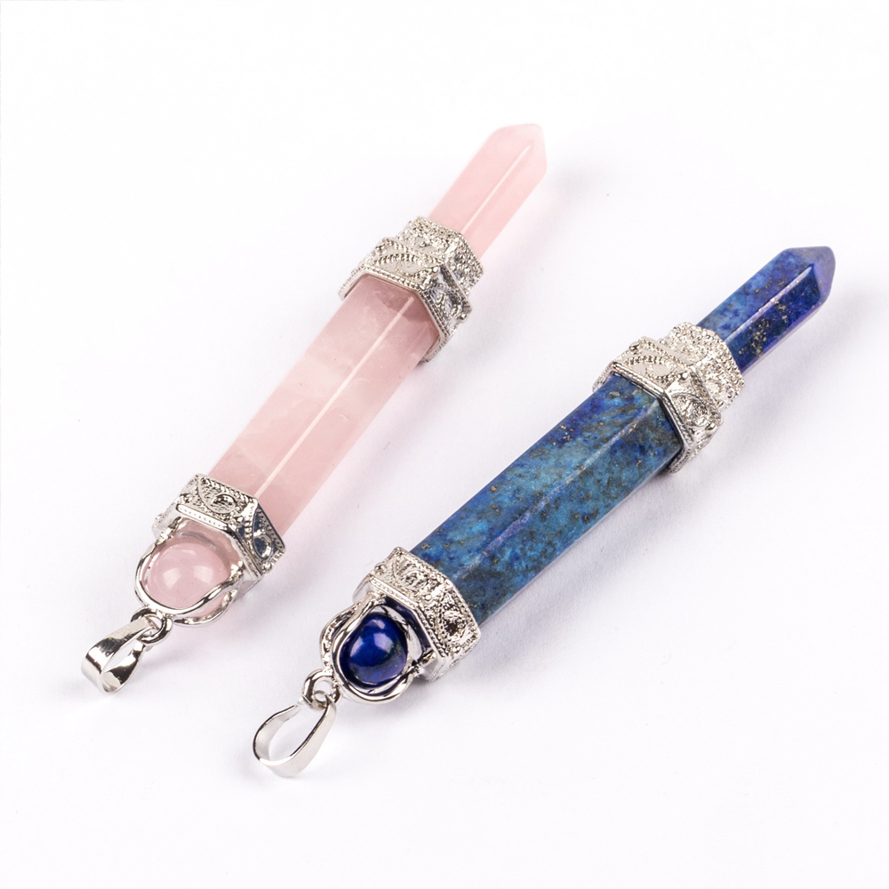 Hexagonal Pillar Gem Mace Pendant is attached to a Double Magician Pillar Crystal Pendant necklace