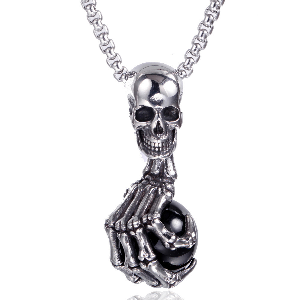 Men's Stainless Steel Vintage Gothic Skull Head Ghost Dragon Claw Ball Pendant Necklace