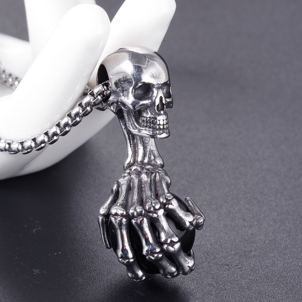 Men's Stainless Steel Vintage Gothic Skull Head Ghost Dragon Claw Ball Pendant Necklace