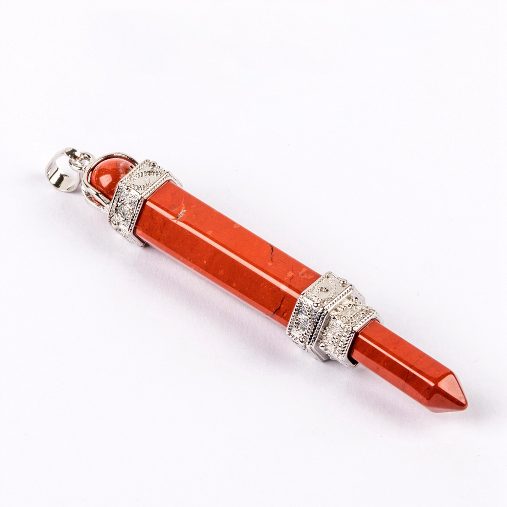 Hexagonal Pillar Gem Mace Pendant is attached to a Double Magician Pillar Crystal Pendant necklace