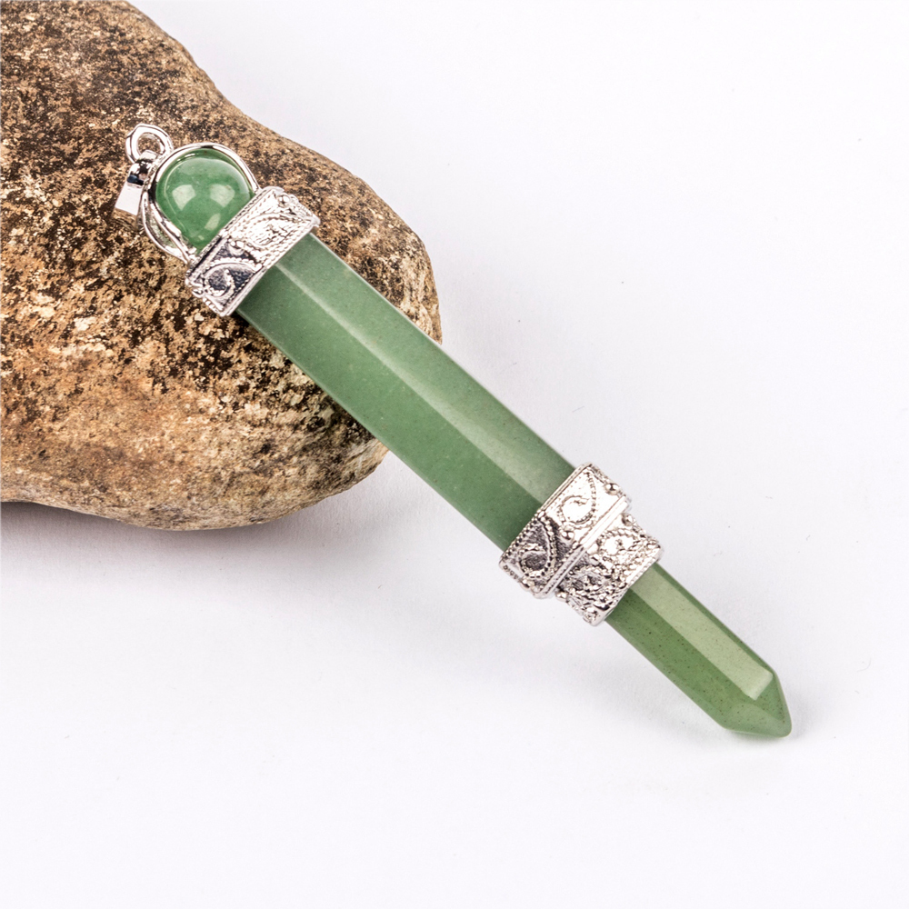 Hexagonal Pillar Gem Mace Pendant is attached to a Double Magician Pillar Crystal Pendant necklace