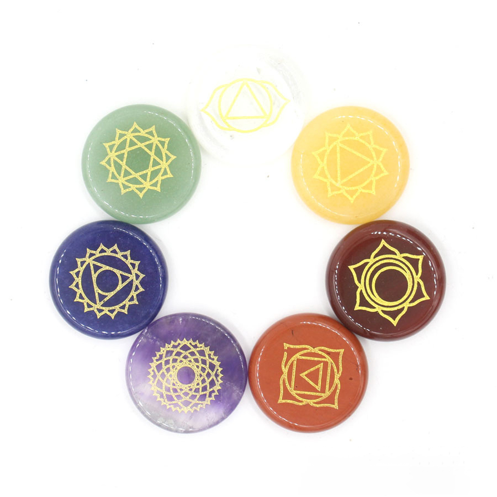 Chakra stone set - healing crystal with carved chakra symbols of stone chakra stone pieces artifacts