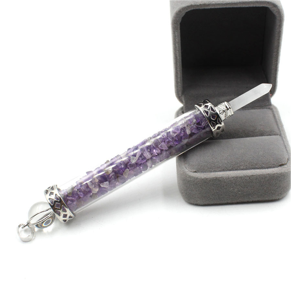 Chakra stone scepter energy emitter gravel wishing bottle artwork pendant necklace