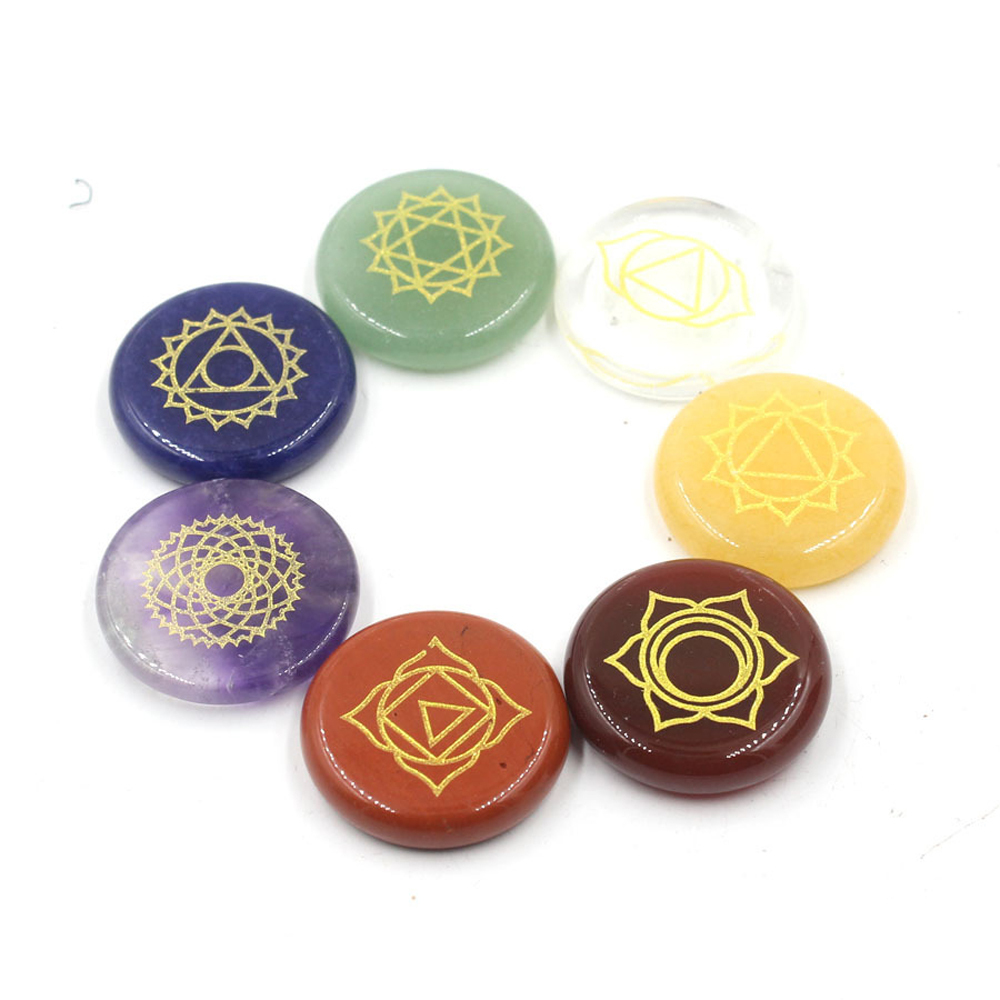 Chakra stone set - healing crystal with carved chakra symbols of stone chakra stone pieces artifacts