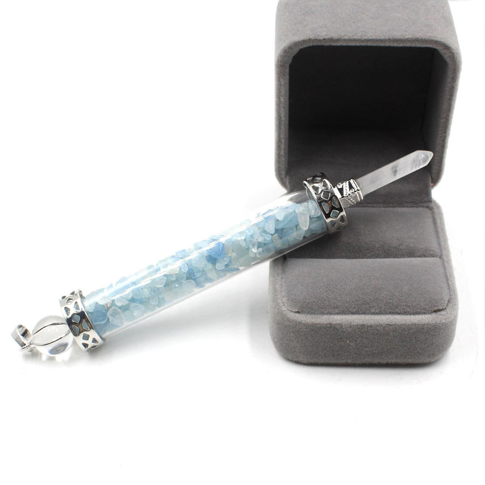 Chakra stone scepter energy emitter gravel wishing bottle artwork pendant necklace