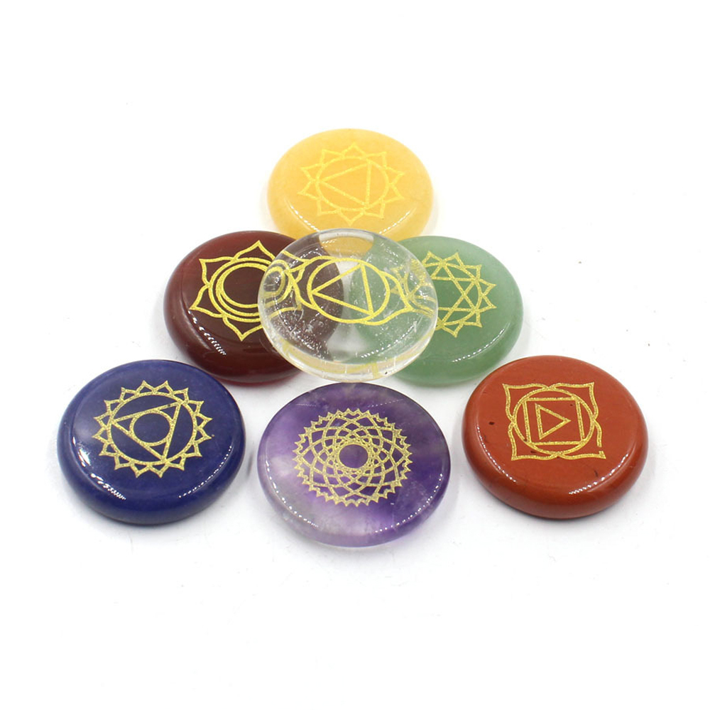 Chakra stone set - healing crystal with carved chakra symbols of stone chakra stone pieces artifacts