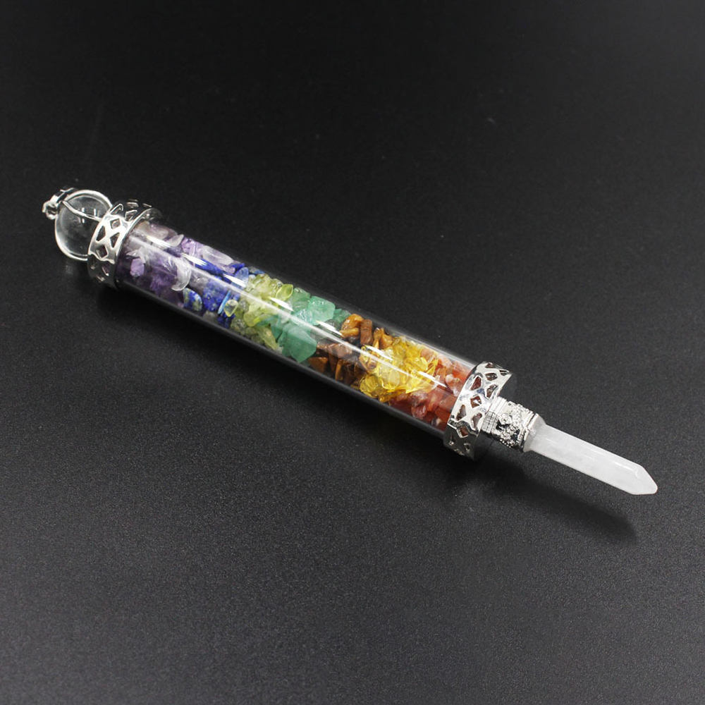 Chakra stone scepter energy emitter gravel wishing bottle artwork pendant necklace