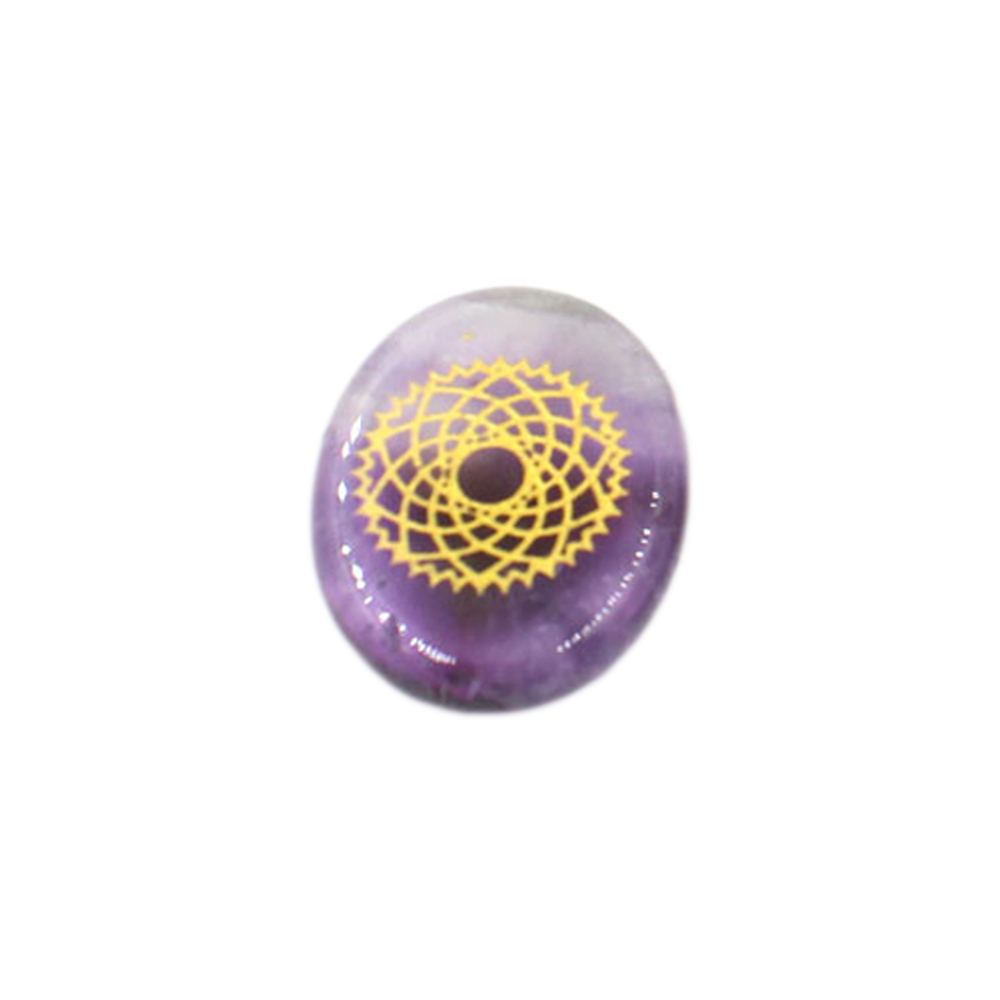 Chakra stone set - healing crystal with carved chakra symbols of oval stone chakra stone artifacts