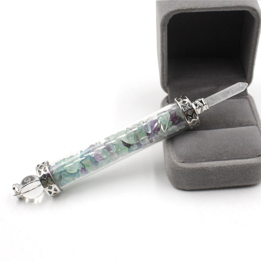 Chakra stone scepter energy emitter gravel wishing bottle artwork pendant necklace