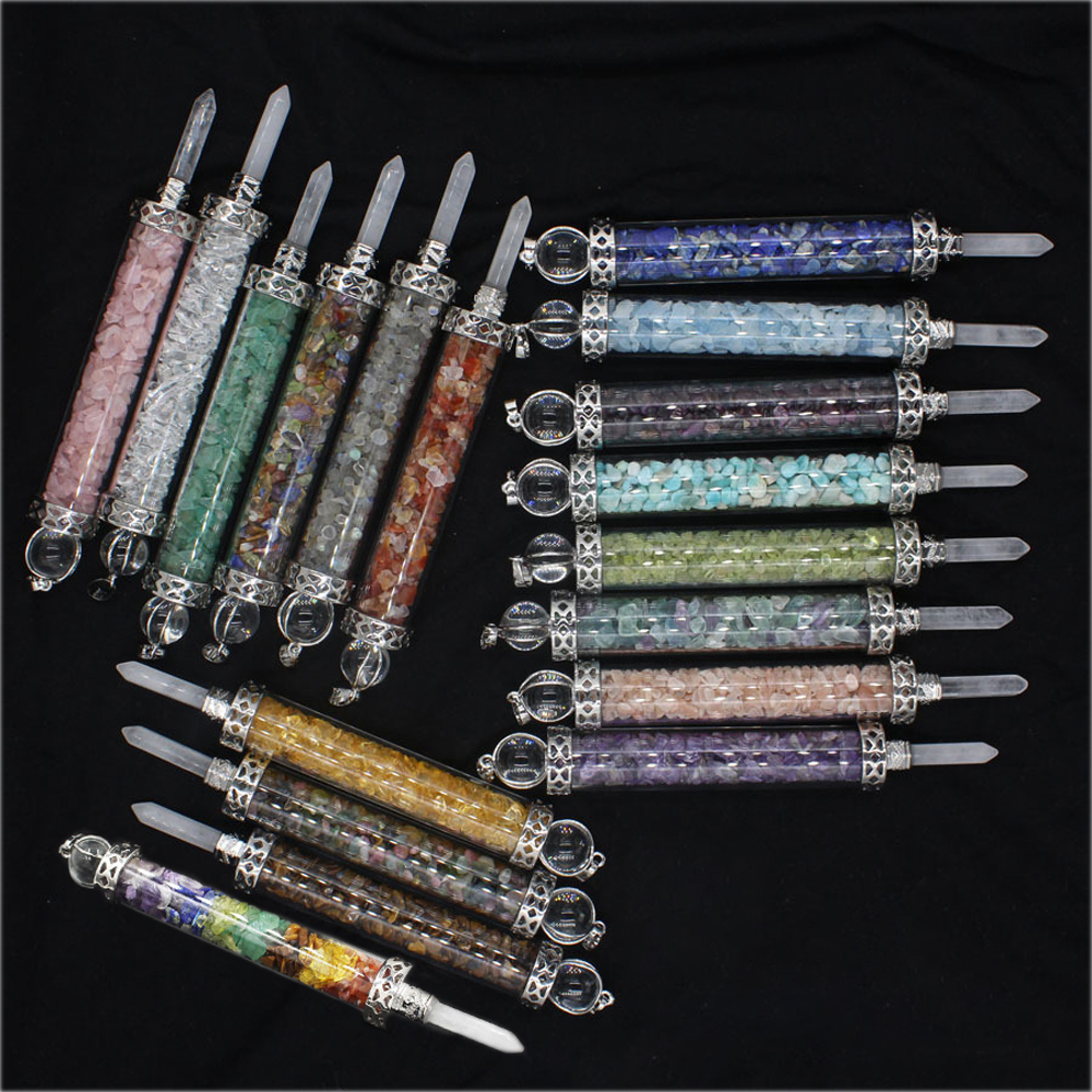 Chakra stone scepter energy emitter gravel wishing bottle artwork pendant necklace