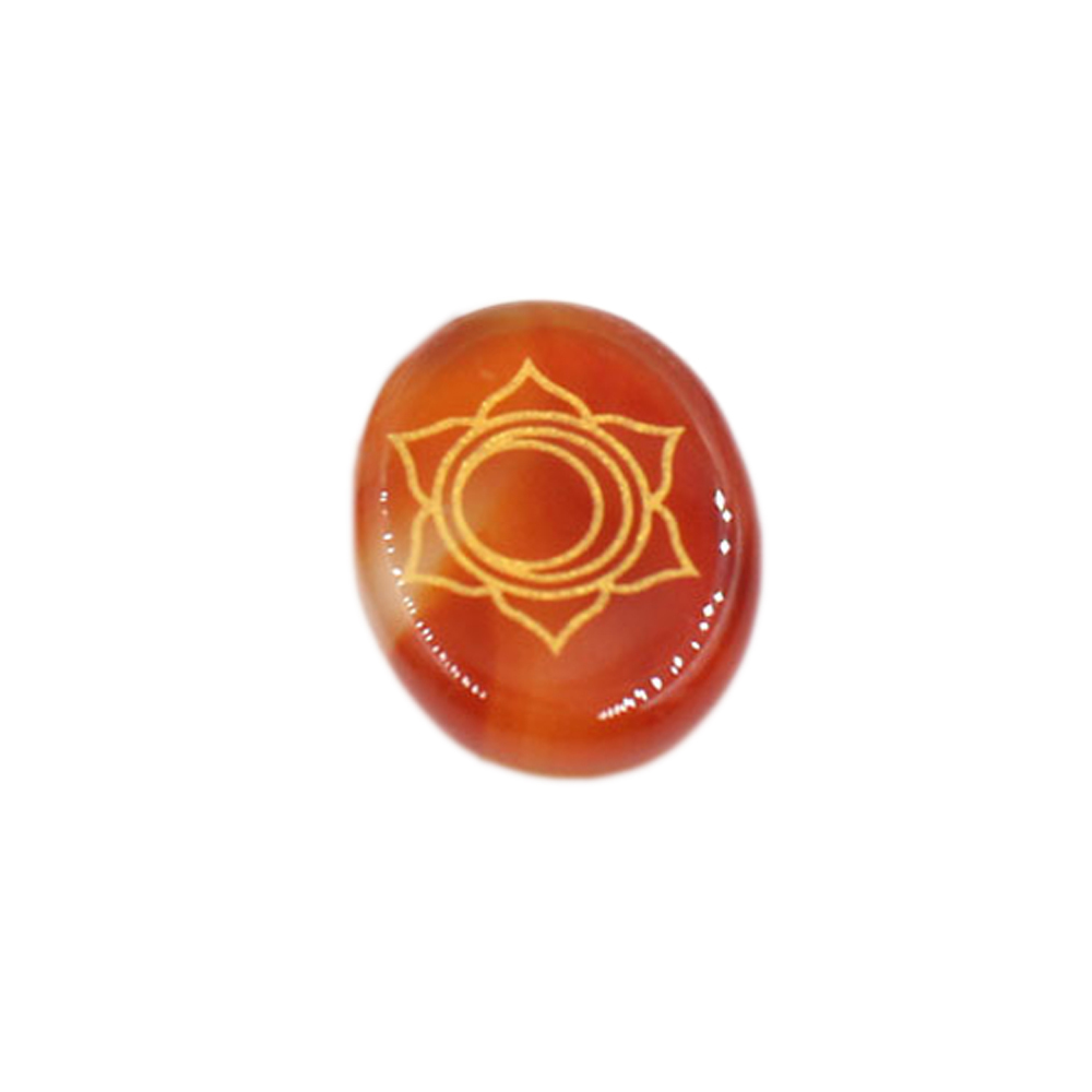 Chakra stone set - healing crystal with carved chakra symbols of oval stone chakra stone artifacts