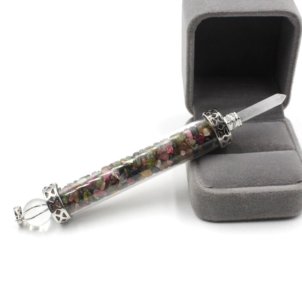 Chakra stone scepter energy emitter gravel wishing bottle artwork pendant necklace