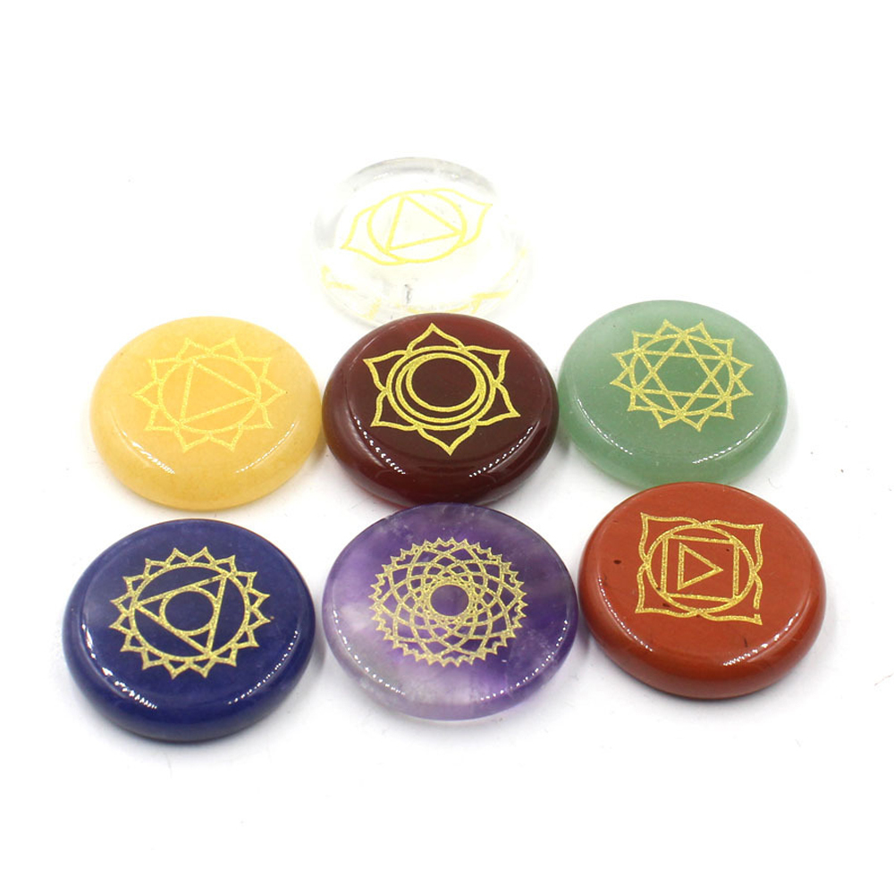 Chakra stone set - healing crystal with carved chakra symbols of stone chakra stone pieces artifacts