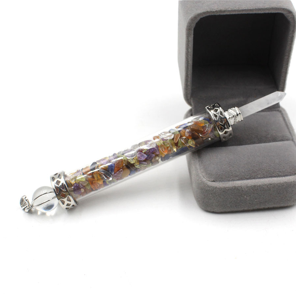 Chakra stone scepter energy emitter gravel wishing bottle artwork pendant necklace