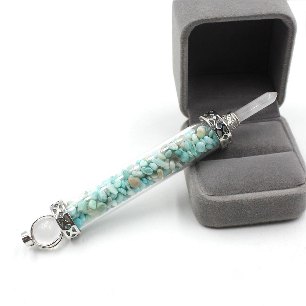 Chakra stone scepter energy emitter gravel wishing bottle artwork pendant necklace