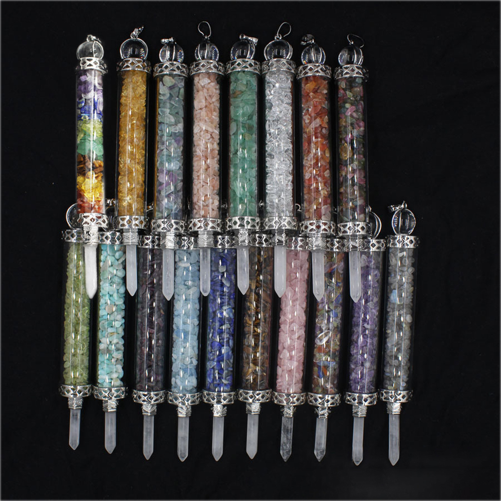 Chakra stone scepter energy emitter gravel wishing bottle artwork pendant necklace