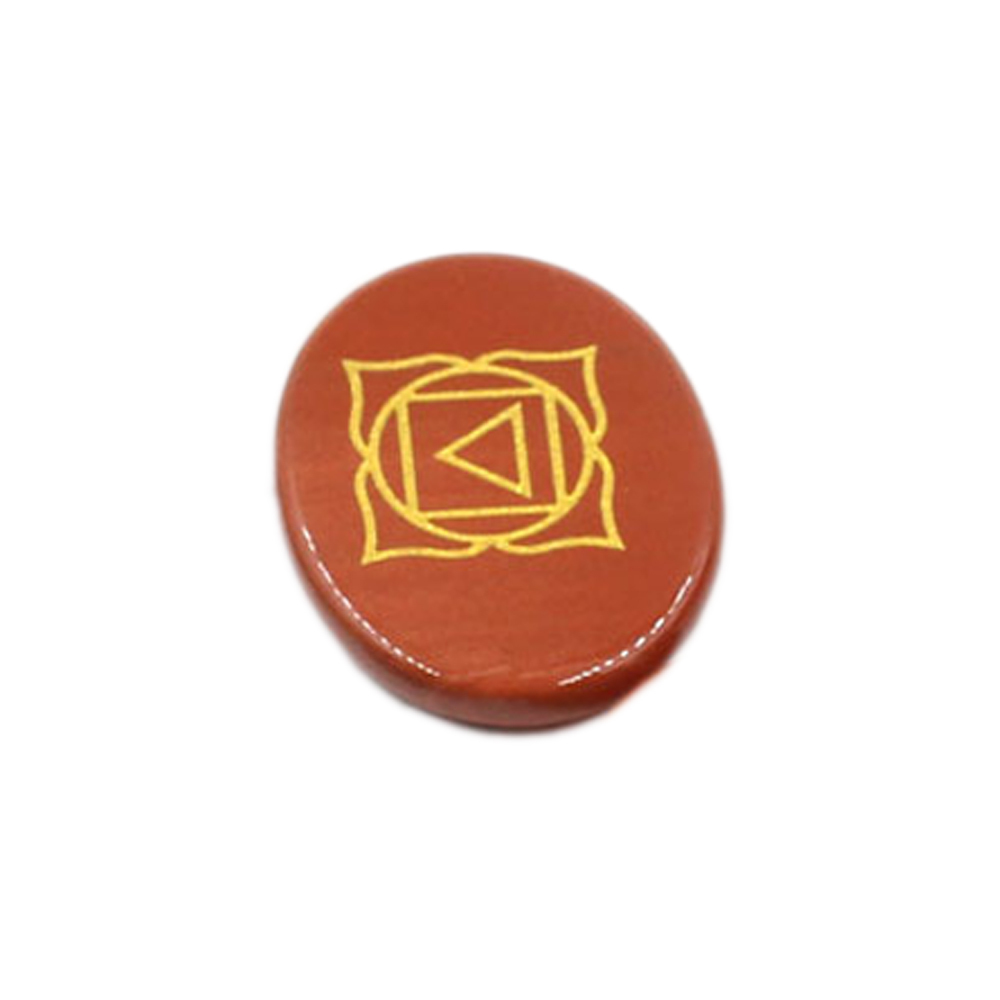Chakra stone set - healing crystal with carved chakra symbols of oval stone chakra stone artifacts