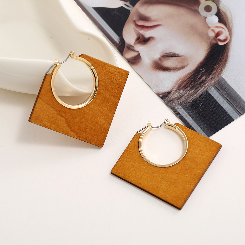 Geometric classic solid color log diamond hollow alloy earrings