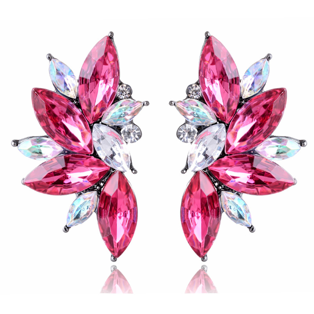 Maya Gem Character Earrings Geometric Flower Alloy Diamond Set Earrings