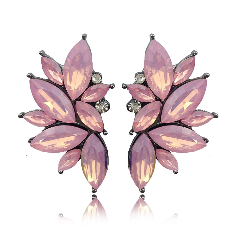 Maya Gem Character Earrings Geometric Flower Alloy Diamond Set Earrings