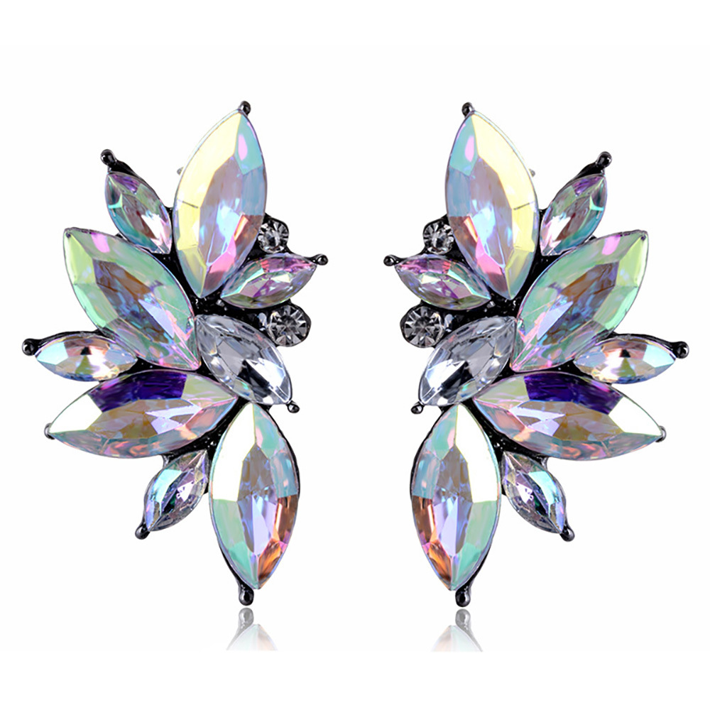 Maya Gem Character Earrings Geometric Flower Alloy Diamond Set Earrings