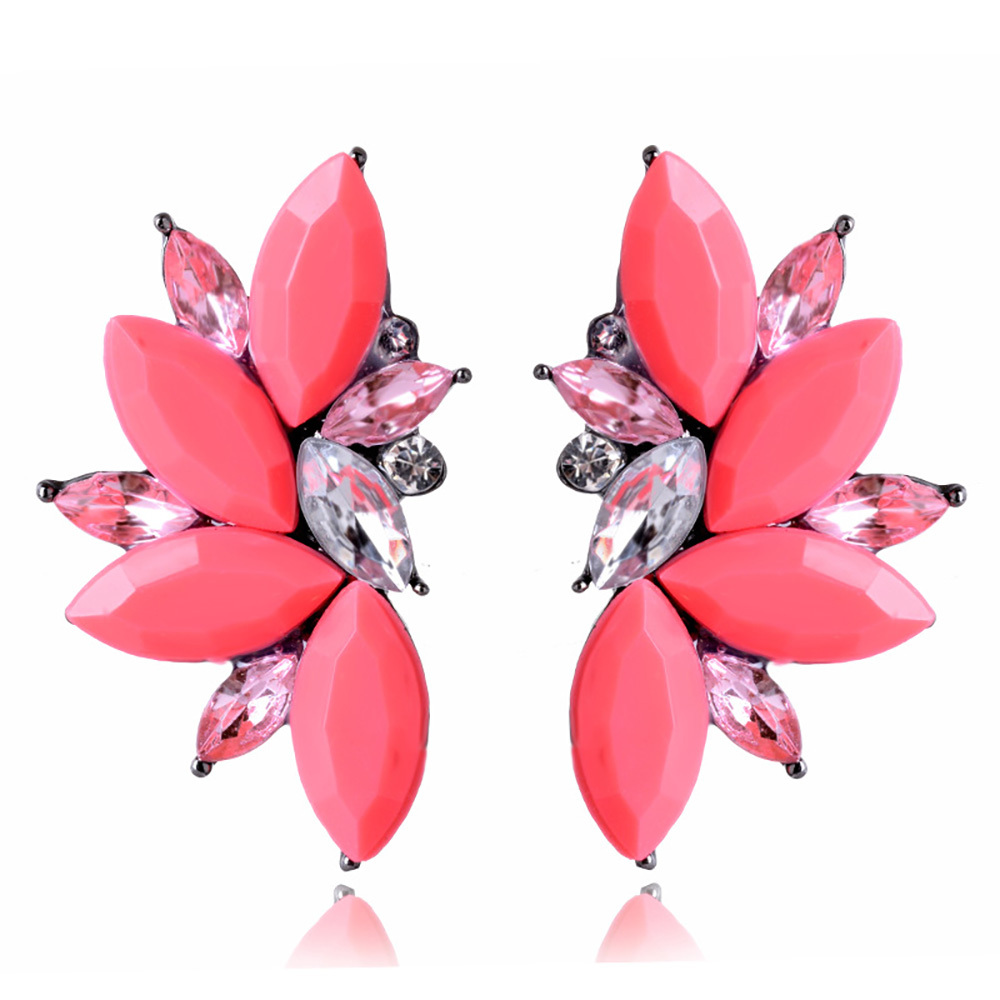 Maya Gem Character Earrings Geometric Flower Alloy Diamond Set Earrings
