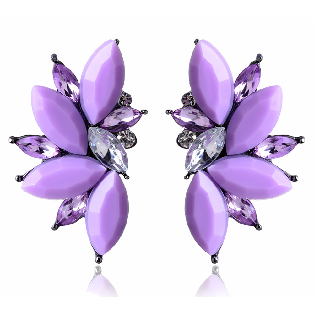 Maya Gem Character Earrings Geometric Flower Alloy Diamond Set Earrings