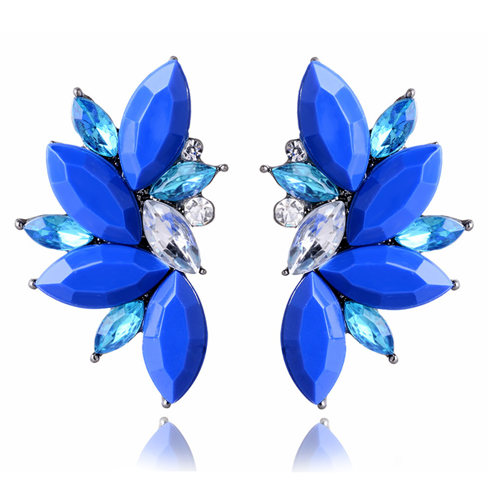 Maya Gem Character Earrings Geometric Flower Alloy Diamond Set Earrings